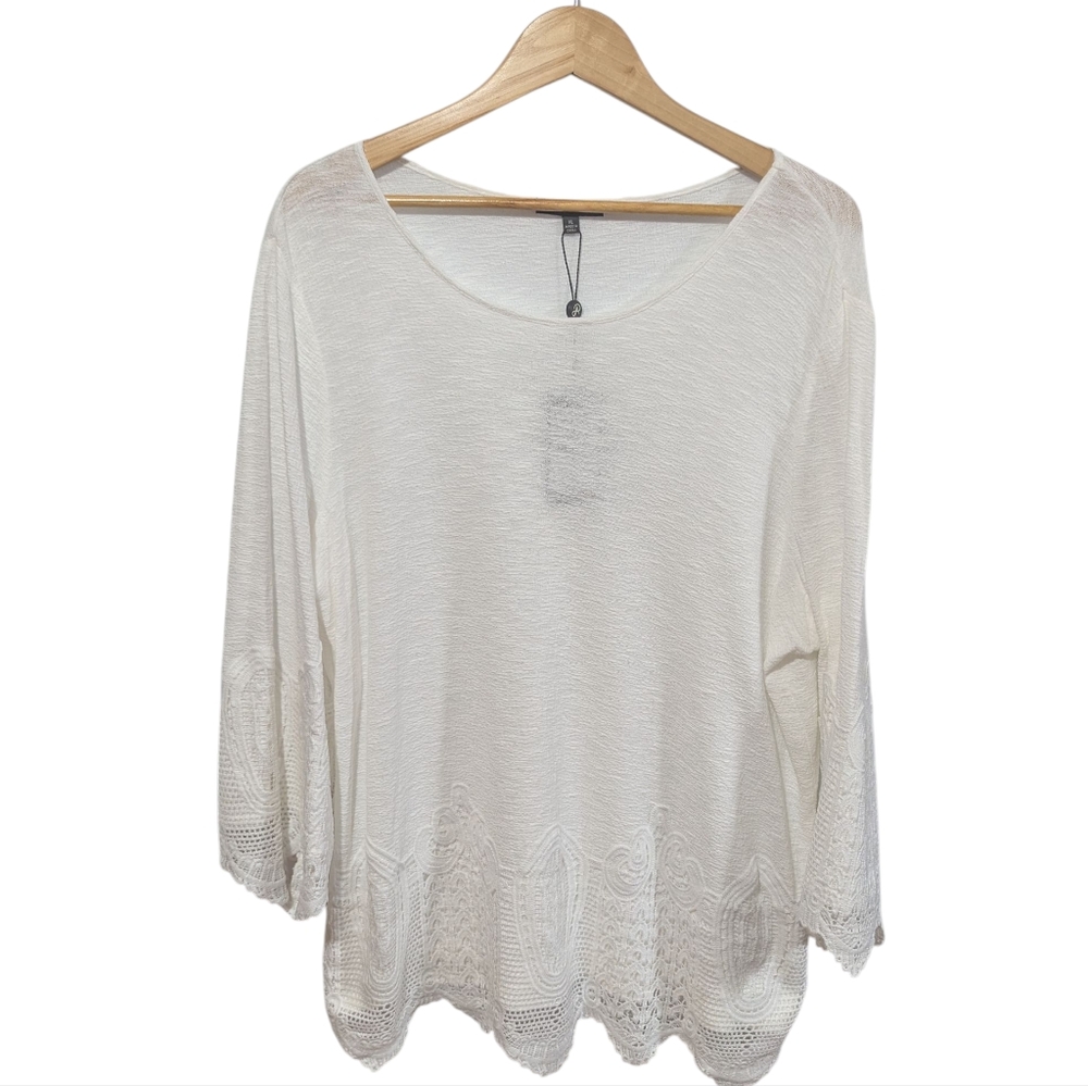 Adrianna Papell Gauzy Crepe Crochet Trim Women's Top Size XL